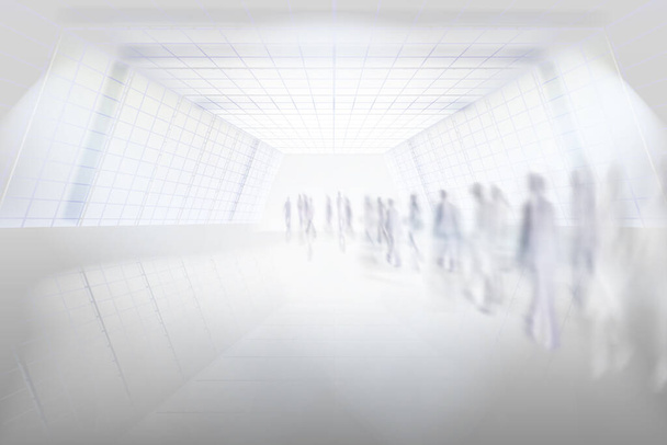 People walking through the long tunnel. Vector illustration. - Vector, Image