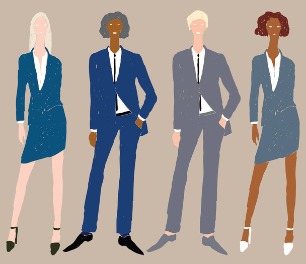 Vector image of young business people in classic costumes - Vector, Image