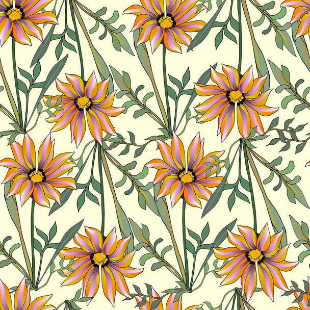 African bright pattern of orange flowers. Seamless vector floral background of gerberas, daisies for fabric, tiles, decoupage. - Vector, Image
