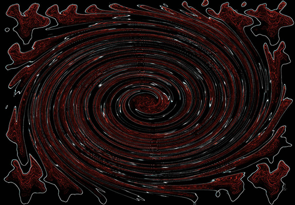 Struktura pozadí: spirálové kruhy barvy. Abstraktní pruhy kruhové smyčky na černém pozadí, vektorová ilustrace. Koncept: Cyklus - Fotografie, Obrázek