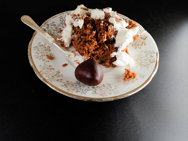 Mont Blanc, homemade dessert with chestnuts  - Photo, Image