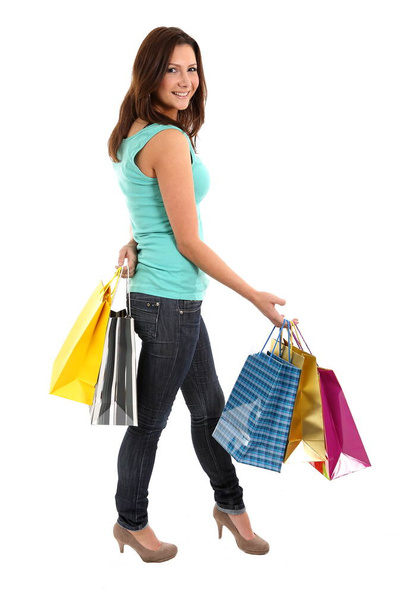 Happy woman with shopping bags and gifts - Photo, image