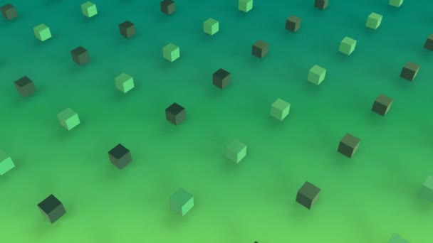 Animation of 3d black, white and grey metallic cubes moving in formation under green light on a green background - Footage, Video