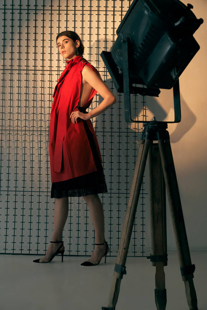 Lady in red posing in studio. - Foto, Bild