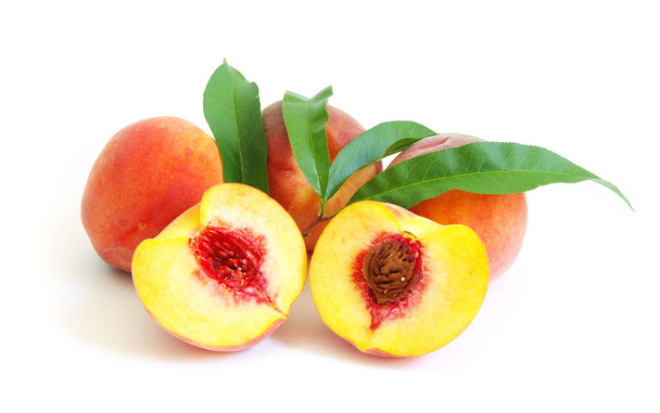 Fresh peach fruits isolated on white background - Fotó, kép