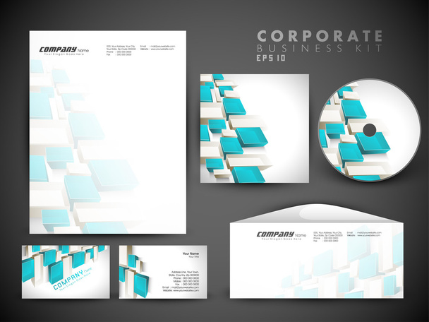 Professional corporate identity kit or business kit with artistic, abstract wave effect for your business includes CD Cover, Business Card, Envelope and Letter Head Designs in EPS 10 format. - Vector, Image