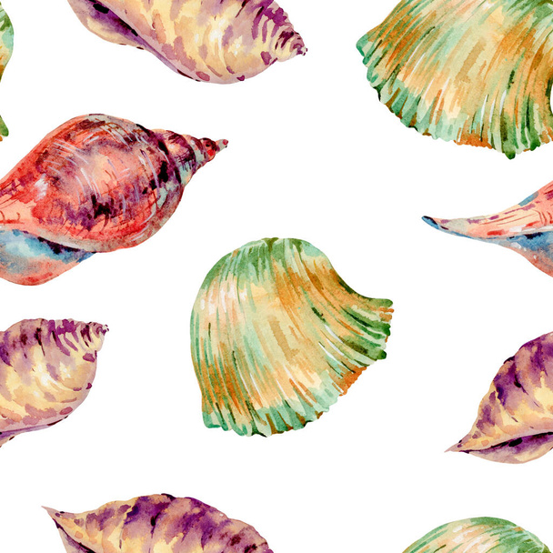Watercolor vintage sea shells seamless pattern. Natural texture - Fotó, kép