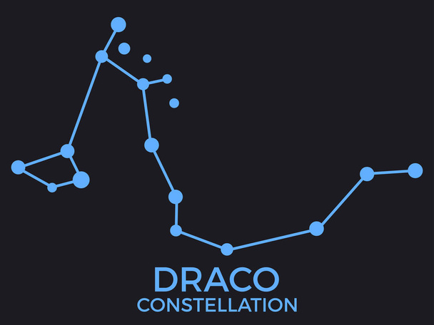 Draco constellation. Stars in the night sky. Cluster of stars and galaxies. Constellation of blue on a black background. Vector illustration - Vektör, Görsel