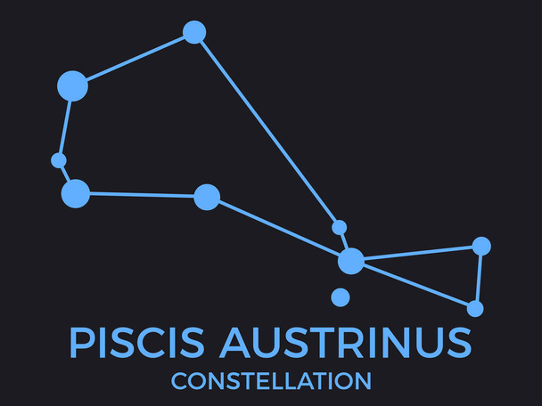 Piscis Austrinus constellation. Stars in the night sky. Cluster of stars and galaxies. Constellation of blue on a black background. Vector illustration - Vektör, Görsel