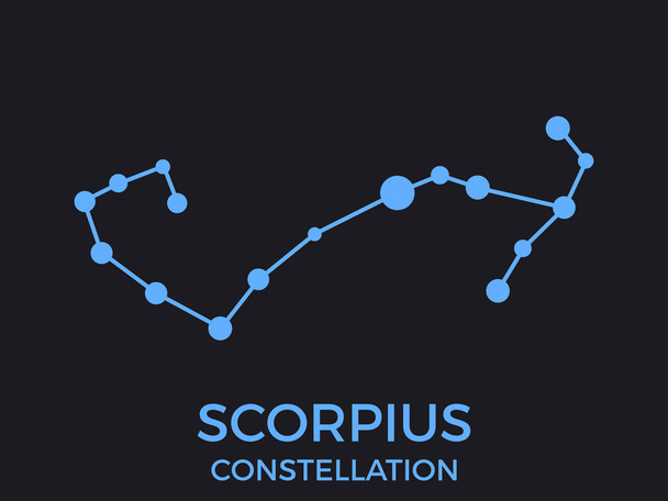 Constelação de Scorpius. Estrelas no céu noturno. Conjunto de estrelas e galáxias. Constelação de azul sobre um fundo preto. Ilustração vetorial
 - Vetor, Imagem