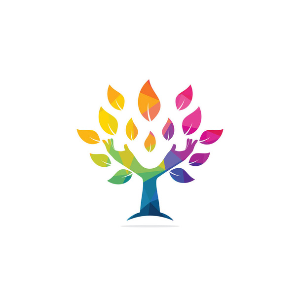 Creative green hand tree logo design. Natural products logo. Cosmetics icon. Spa logo. Beauty salon or yoga logo. - Vector, Image