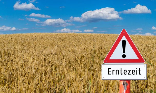 穀物畑ドイツ語での注意収穫時間 - 写真・画像