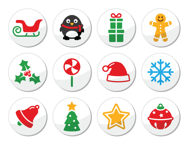 Christmas vector round icons set - Vetor, Imagem