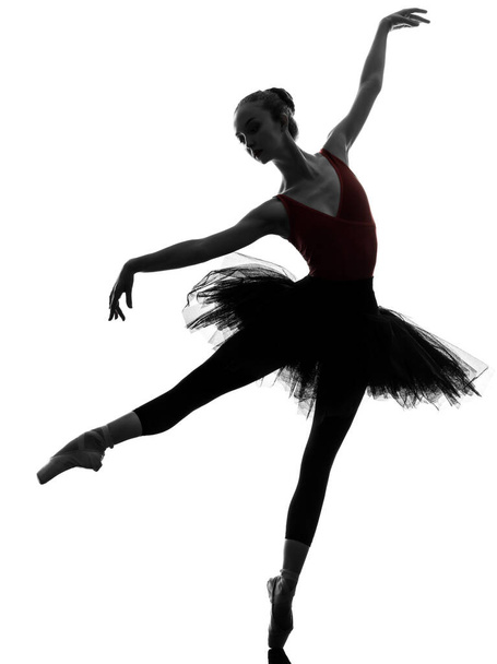 one caucasian young woman ballerina ballet dancer dancing with tutu in silhouette studio on white background - Foto, Imagem