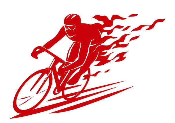 silueta hořícího závodního cyklisty, v plamenech - Vektor, obrázek