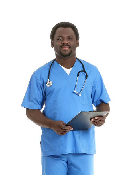 Male African-American nurse on white background - Фото, зображення