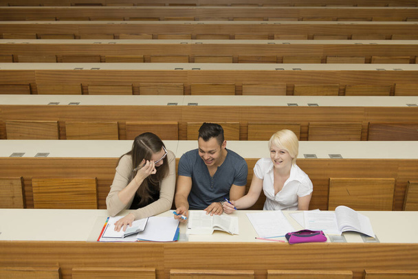 a student and two students learning together in the auditorium - Foto, Imagem