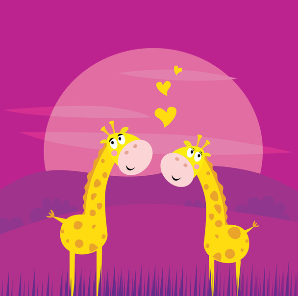 Two yellow african giraffes in love - Вектор,изображение
