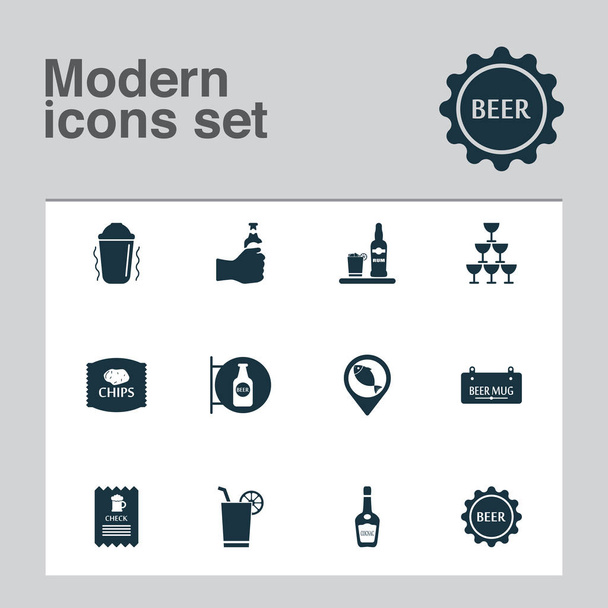 Ikony alkoholu s brýlemi, pitím, geolokací a dalšími prvky likéru. Izolované ilustrační ikony alkoholu. - Fotografie, Obrázek