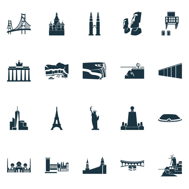 Culture icons set with portofino, cityscape, brandenburg gate freedom tower elements. Isolated illustration culture icons. - Photo, Image