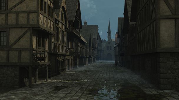 middeleeuwse straatbeeld - avond - Foto, afbeelding