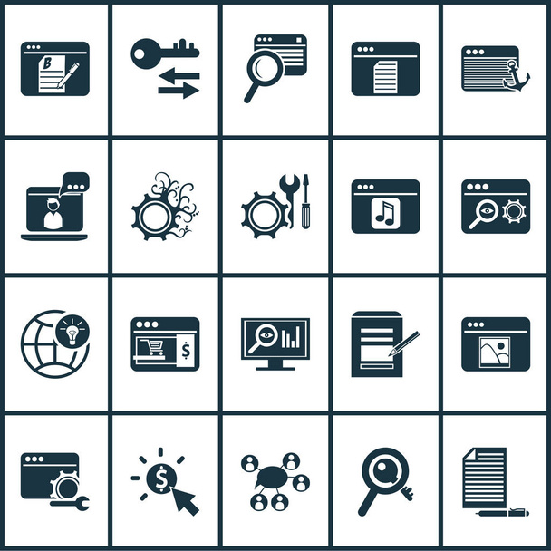 Finance icons set with pay per click, online consulting, search content and other magnifying elements. Isolated illustration finance icons. - Photo, Image