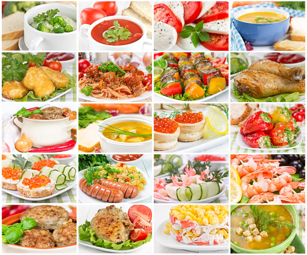 kollázs a különféle ízletes és egészséges élelmiszerek - Fotó, kép