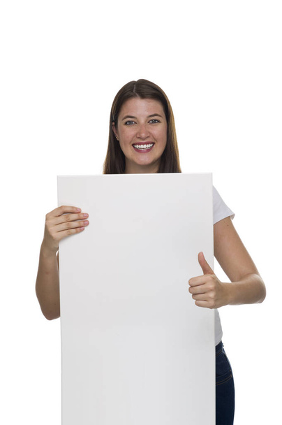young woman holding a billboard\r\n - Foto, imagen