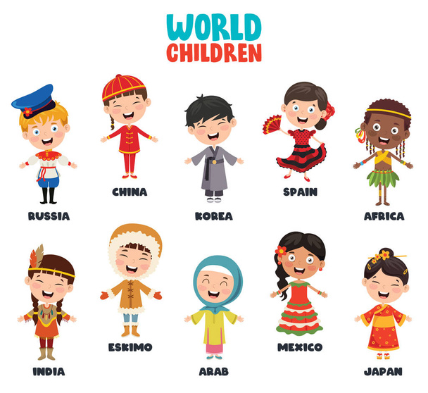 Personagens multiculturais do mundo
 - Vetor, Imagem
