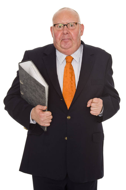 senior businessman with a folder isolated on white background - Foto, afbeelding