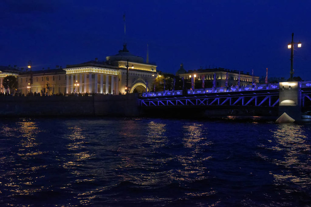 Buildings along the Neva Embankment, view from the water, evenin - Photo, Image