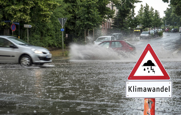 Climate Change German Warn Sign - Photo, Image