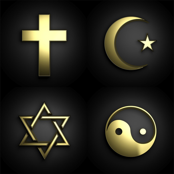 náboženské symboly, 3d zlatý set na černém pozadí - Fotografie, Obrázek