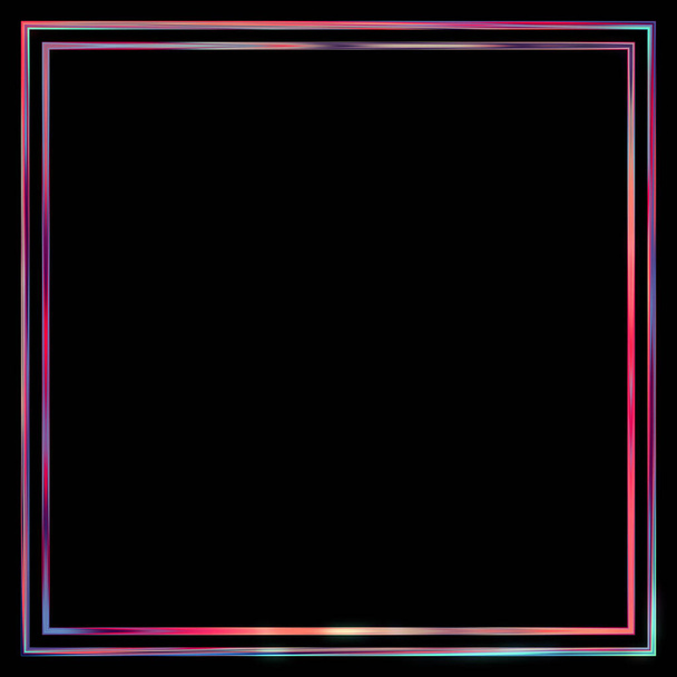 Glow Frame Background. Neon glowing geometric template isolated on black background. Abstract 2D illustration. - Photo, Image