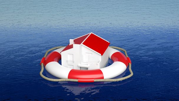 House on life belt in open sea - Photo, Image