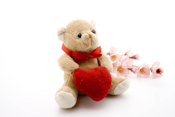 teddy bear with flowers branch - Foto, Bild