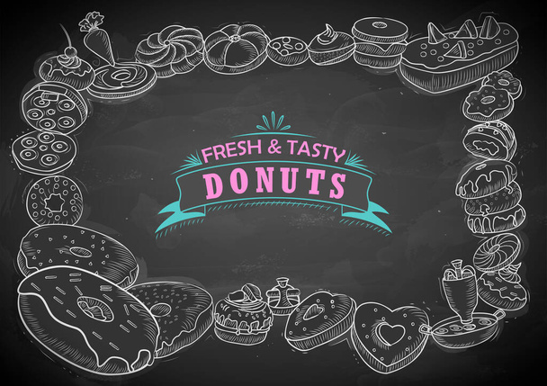 Vorlage für verschiedene Arten von Donut für die Hintergrundgestaltung des Menüs eines Hotels oder Restaurants - Vektor, Bild
