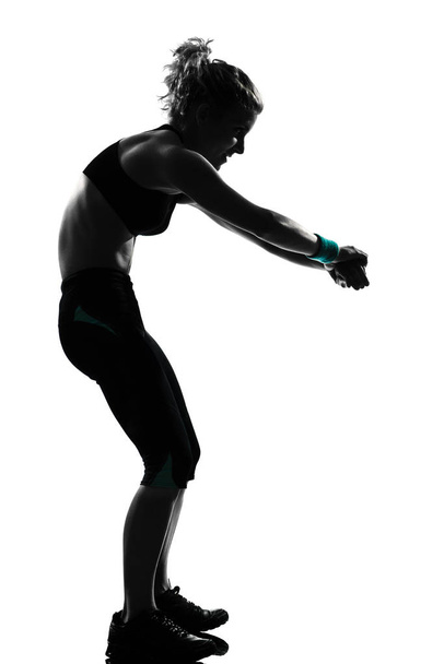 one woman exercising workout fitness aerobic exercise posture on studio isolated white background - Photo, Image
