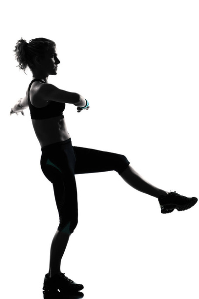 one woman exercising workout fitness aerobic exercise posture on studio isolated white background - Valokuva, kuva