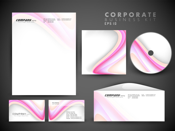 Professional corporate identity kit or business kit with artistic, abstract wave effect for your business includes CD Cover, Business Card, Envelope and Letter Head Designs in EPS 10 format. - Vektor, kép