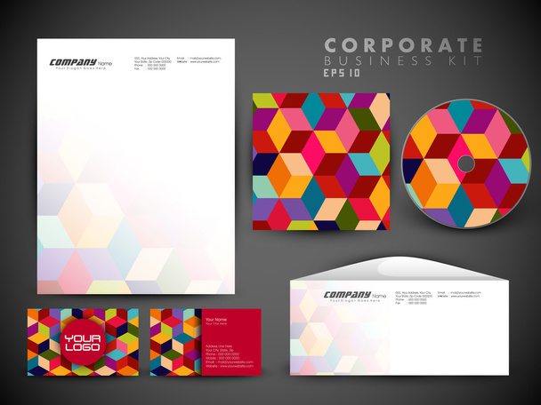 Professional corporate identity kit or business kit with artistic, abstract wave effect for your business includes CD Cover, Business Card, Envelope and Letter Head Designs in EPS 10 format. - Vektör, Görsel