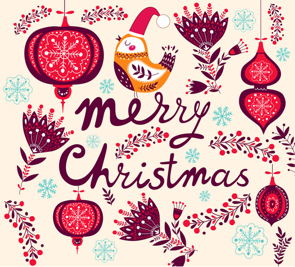 Merry Christmas card with bird - Vector, Imagen