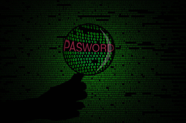 Het woord Password op het scherm. Zicht door een vergrootglas. - Foto, afbeelding