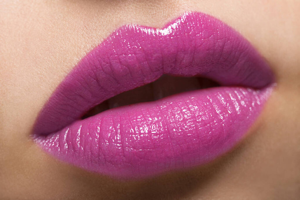 close up of beautiful pink lips - Foto, Imagem