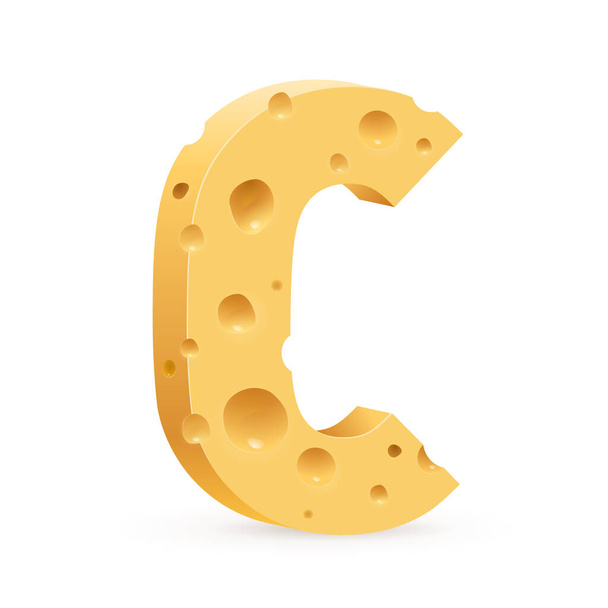 Cheese font C letter. Illustration on white - Zdjęcie, obraz