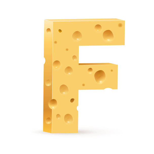 Cheese font F letter. Illustration on white - Foto, Imagen