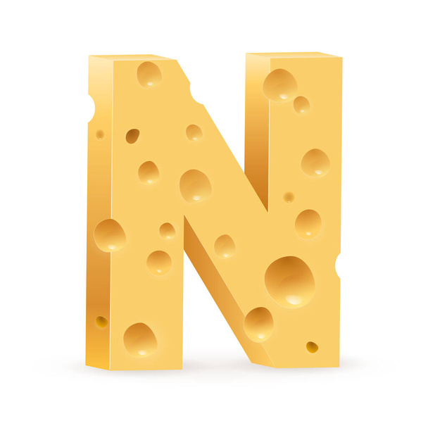Cheese font N letter. Illustration on white. - Фото, изображение