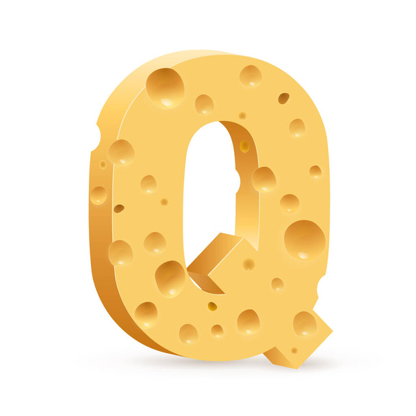 Cheese font Q letter. Illustration on white. - Фото, зображення