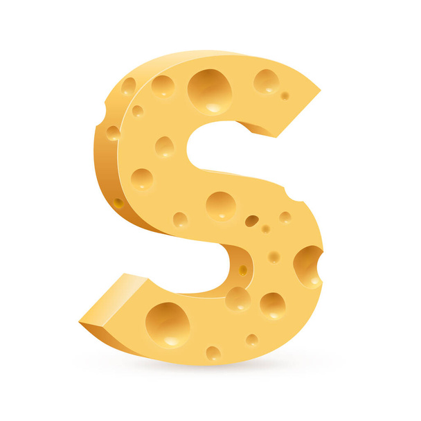 Cheese font S letter. Illustration on white. - Фото, изображение