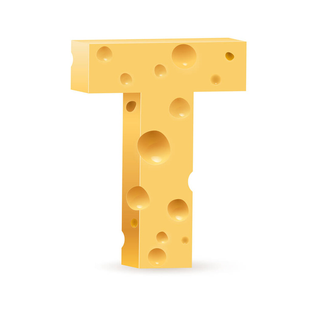 Cheese font T letter. Illustration on white. - Foto, imagen